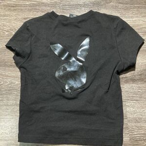 Playboy Graphic Shirt Womens Size XS Black Short Sleeve Crew Neck Casual